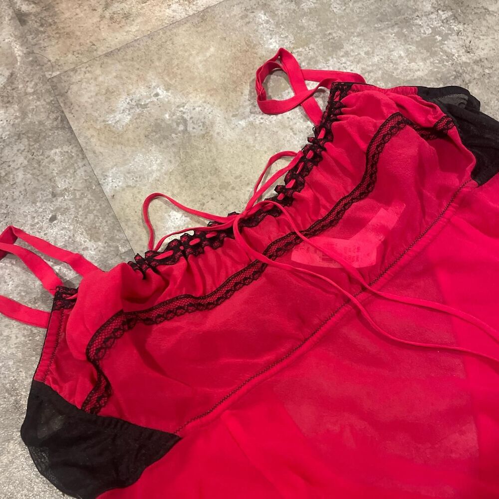 victoria’s secret vintage y2k red and black lace milkmaid mesh slip dress large - Picture 6 of 6